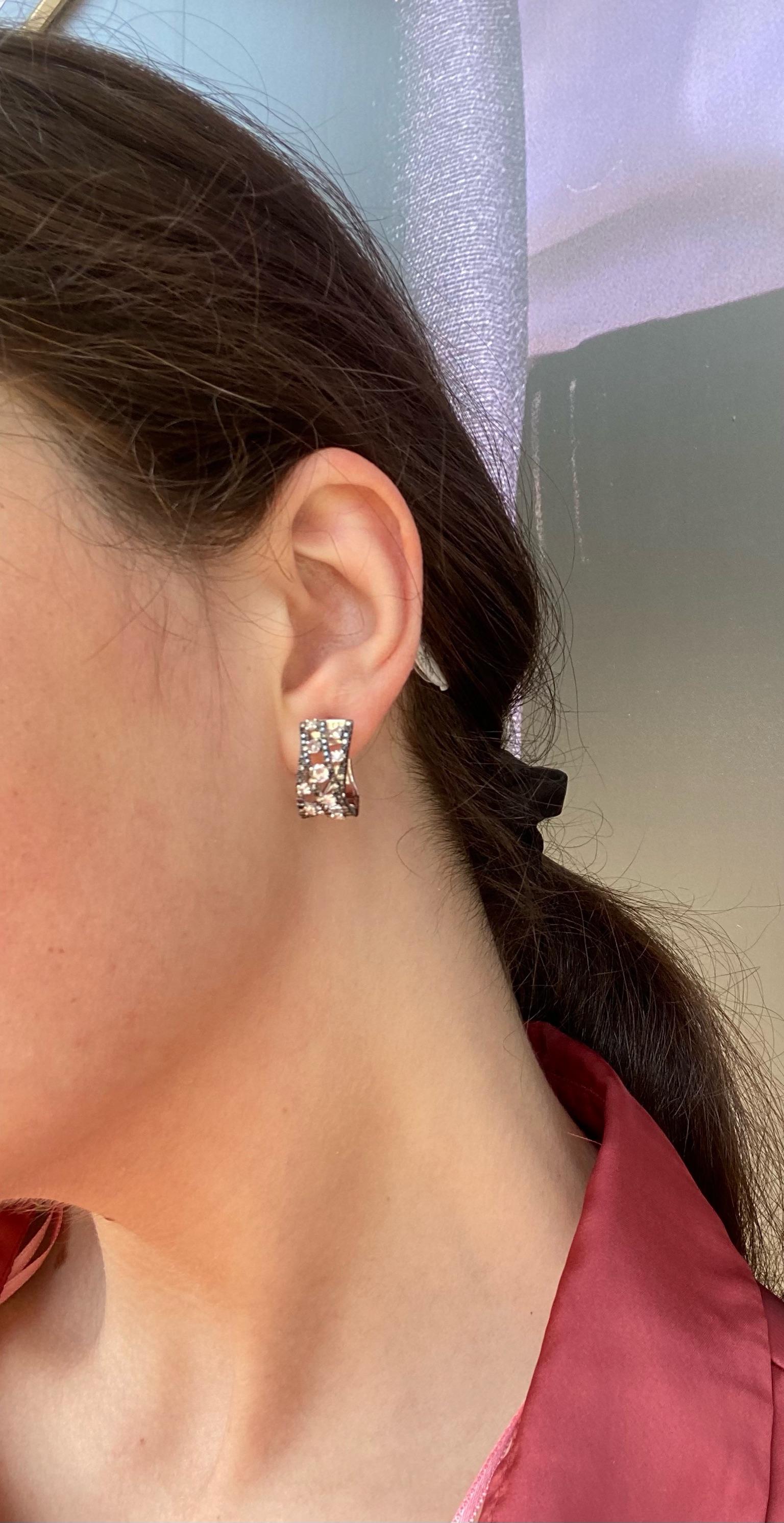Women's Cognac Diamond White Gold Lever Back Earrings for Her Perfect Christmas Gift For Sale