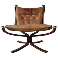 Cognac Falcon Chair by Sigurd Ressel for Vatne Møbler, 1970s Vintage Cognac Falcon Chair by Sigurd Ressel for Vatne Møbler, 1970s