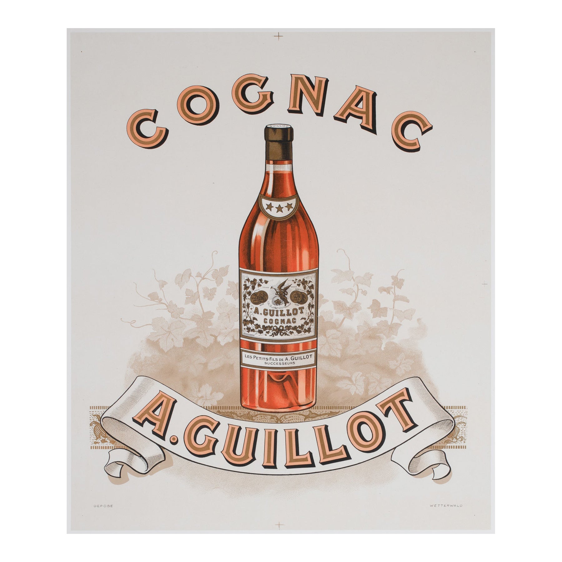 Coñac Guillot c1910 Cartel publicitario francés de bebidas alcohólicas