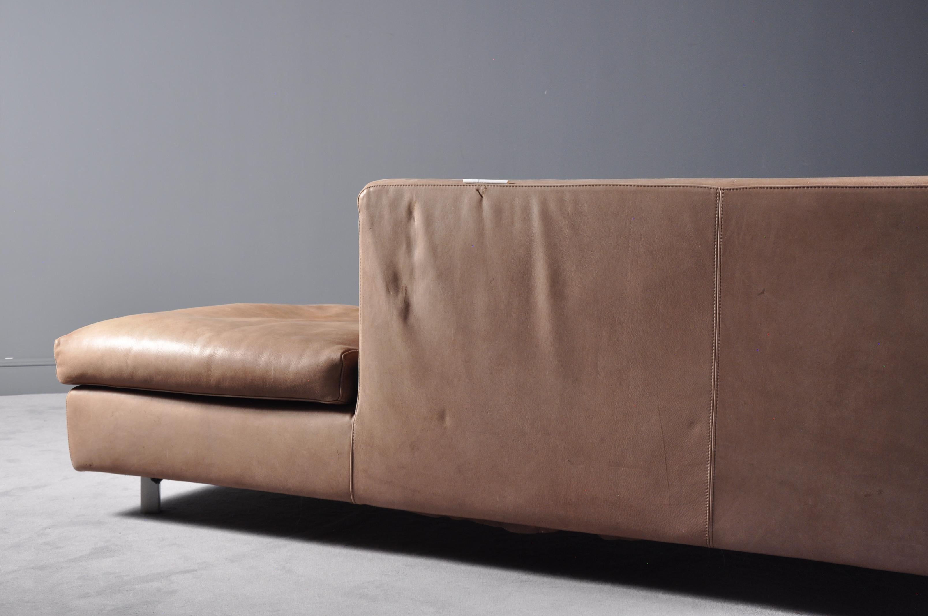 Cognac High Quality Leather Corner Sofa Chaise by Molinari, Italy, 1990s 9