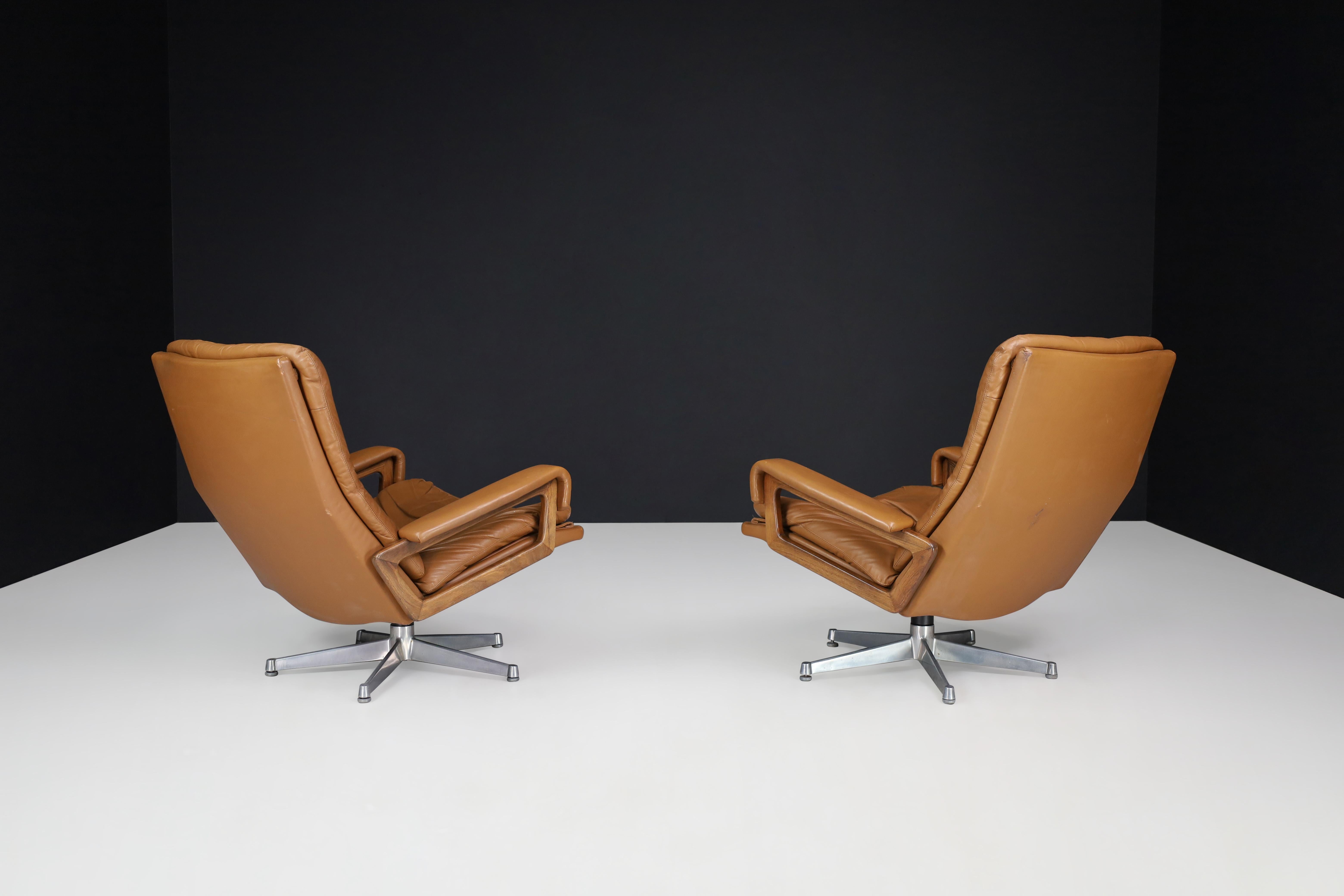 20th Century Cognac 'King' Chairs by André Vandenbeuck for Strässle, Switzerland, 1970s 