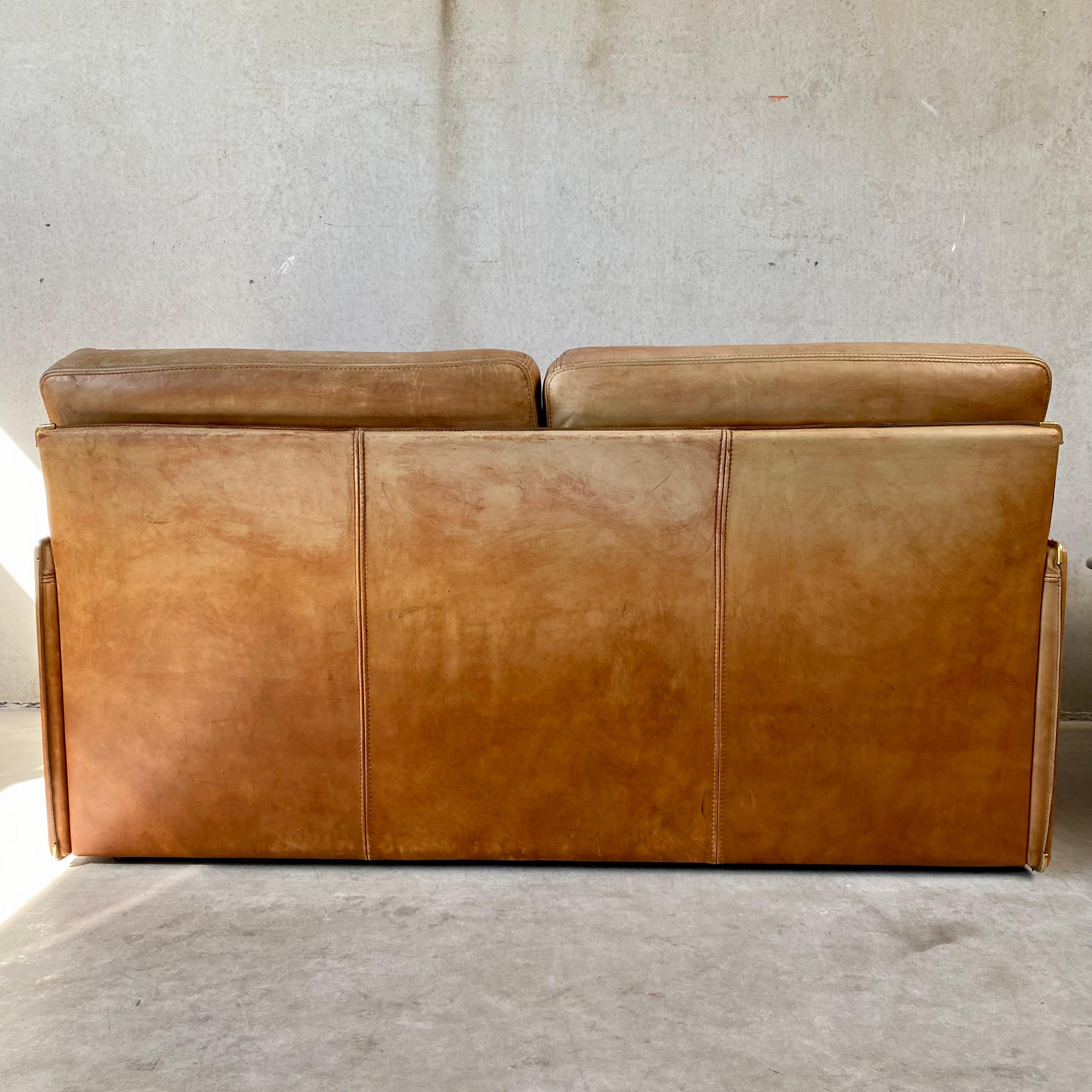 Cognac Leather 2-Seater Sofa by MarCo Milisich for Baxter, Italy, 1970 For Sale 2