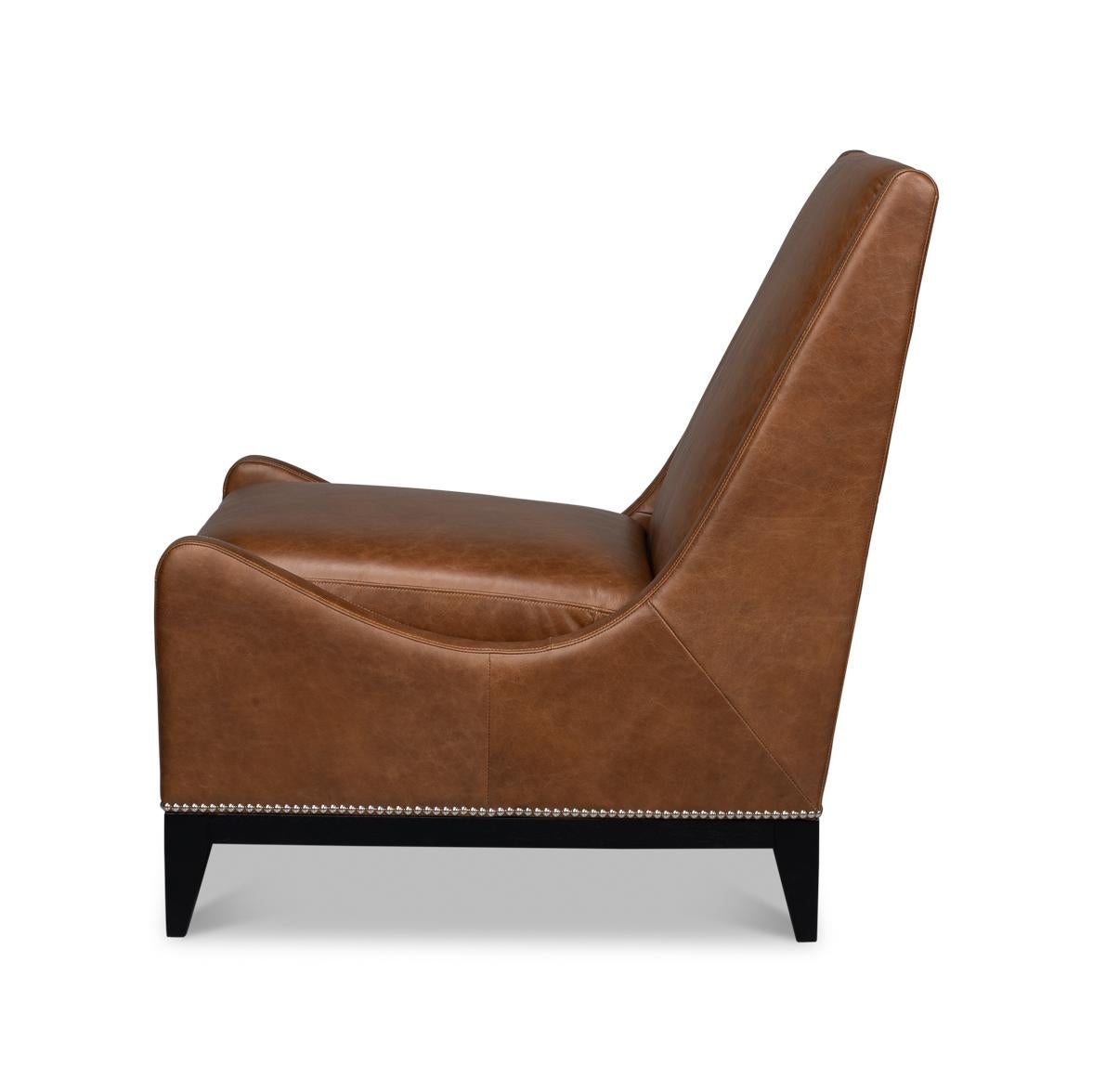 Mid-Century Modern Cognac Leather Accent Chair For Sale
