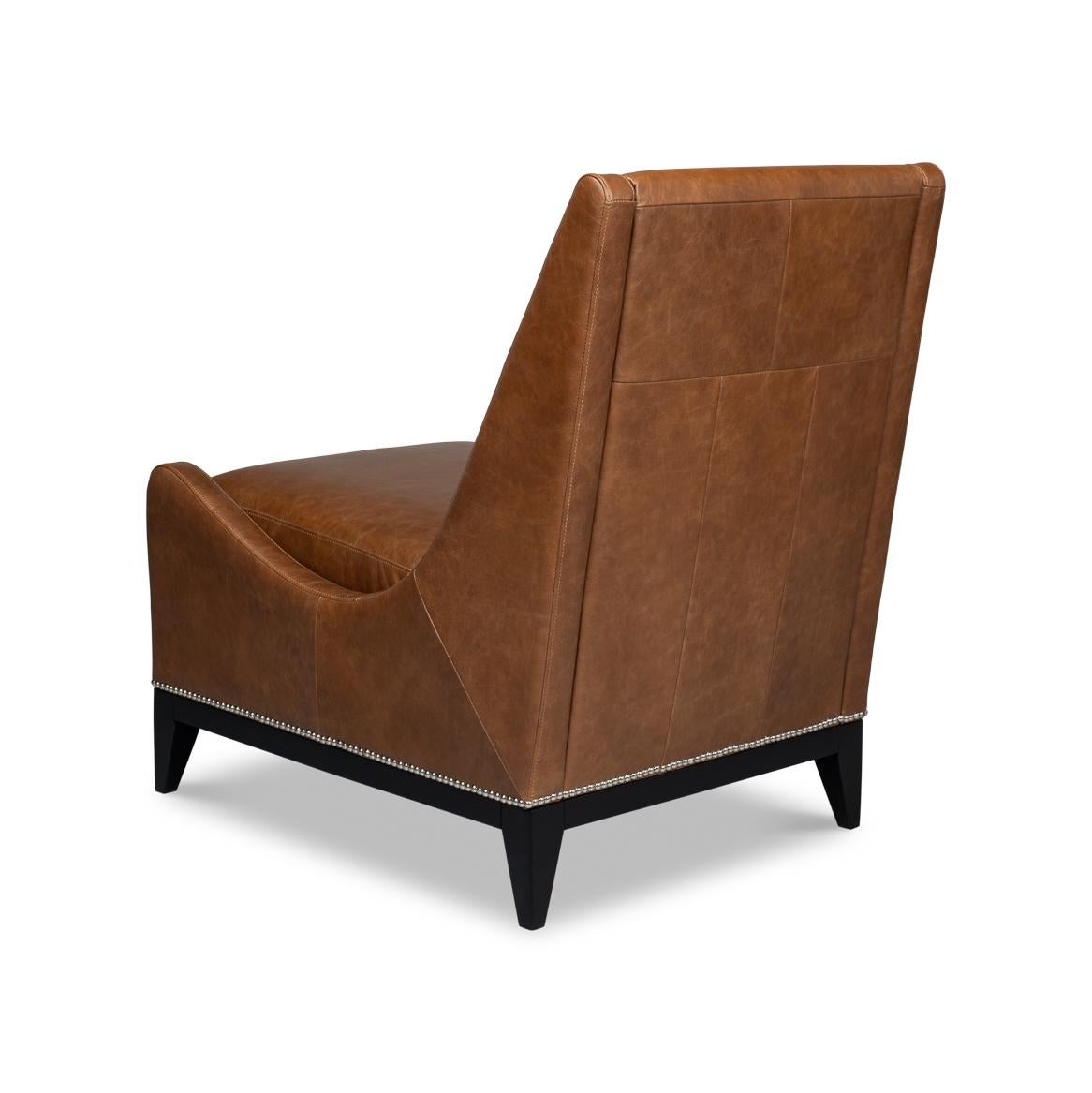 Asian Cognac Leather Accent Chair For Sale