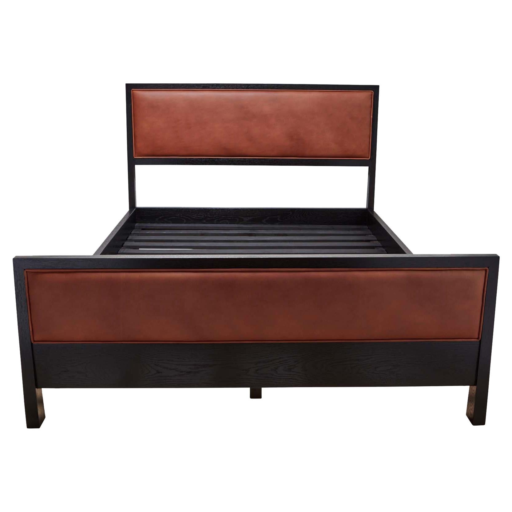 Cognac Leather and Black Oak Auden Bed by Lawson-Fenning, Queen