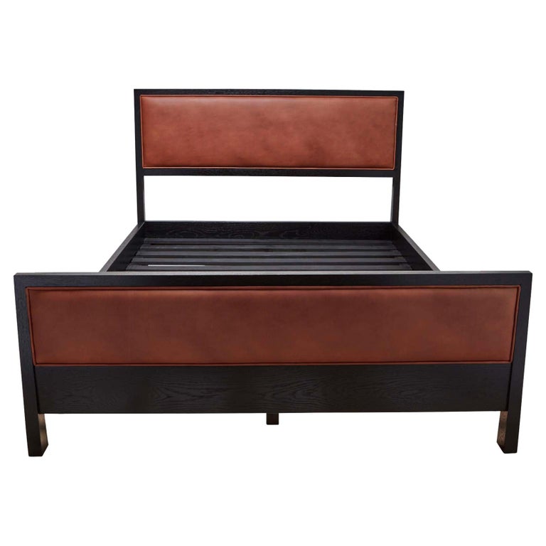 Cognac Leather And Black Oak Auden Bed, Wood And Leather Queen Bed Frame