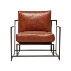 Cognac Leather and Blackened Steel Armchair