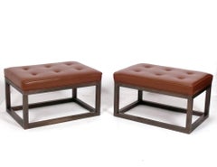 Cognac Leather and Bronze Benches