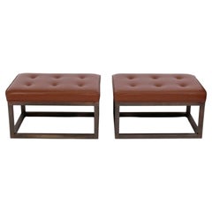 Cognac Leather and Bronze Benches 