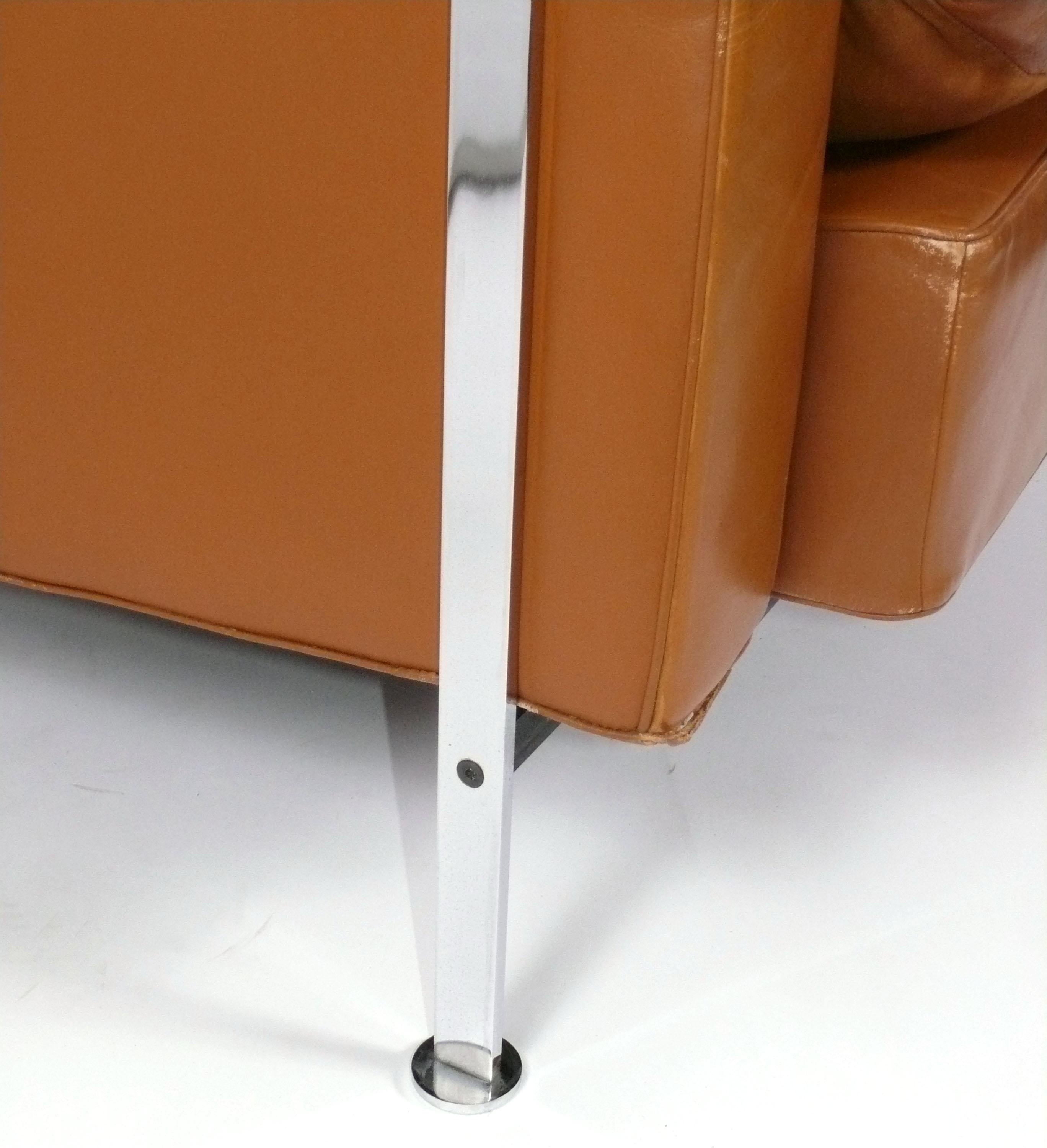 Swiss Cognac Leather and Chrome Lounge Chair by Robert Haussmann for De Sede For Sale