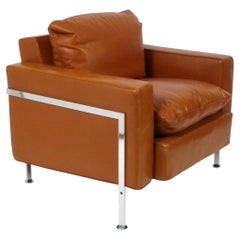 Cognac Leather and Chrome Lounge Chair by Robert Haussmann for De Sede