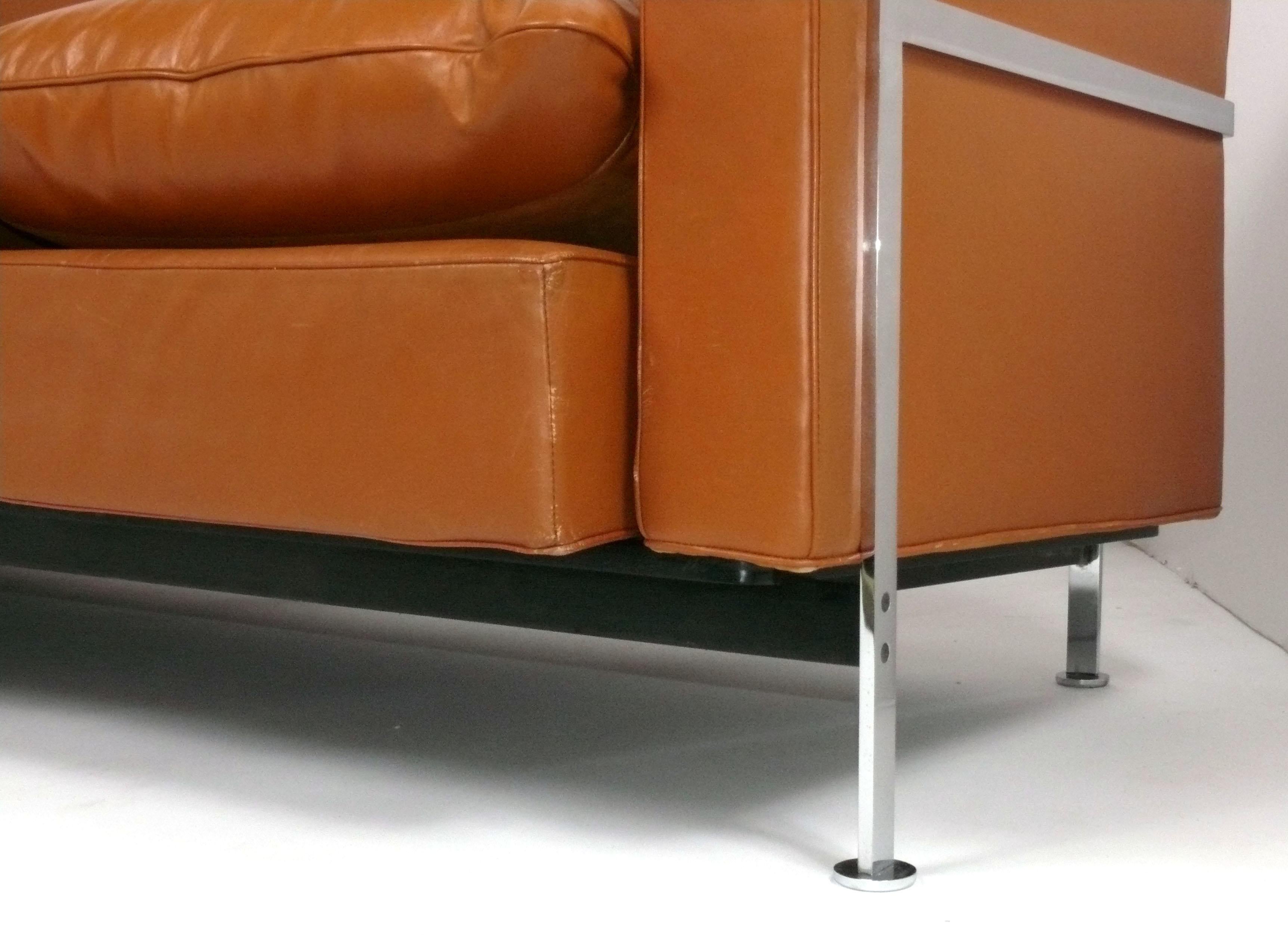 Cognacfarbenes Sofa aus Leder und Chrom von Robert Haussmann für De Sede (Moderne der Mitte des Jahrhunderts) im Angebot