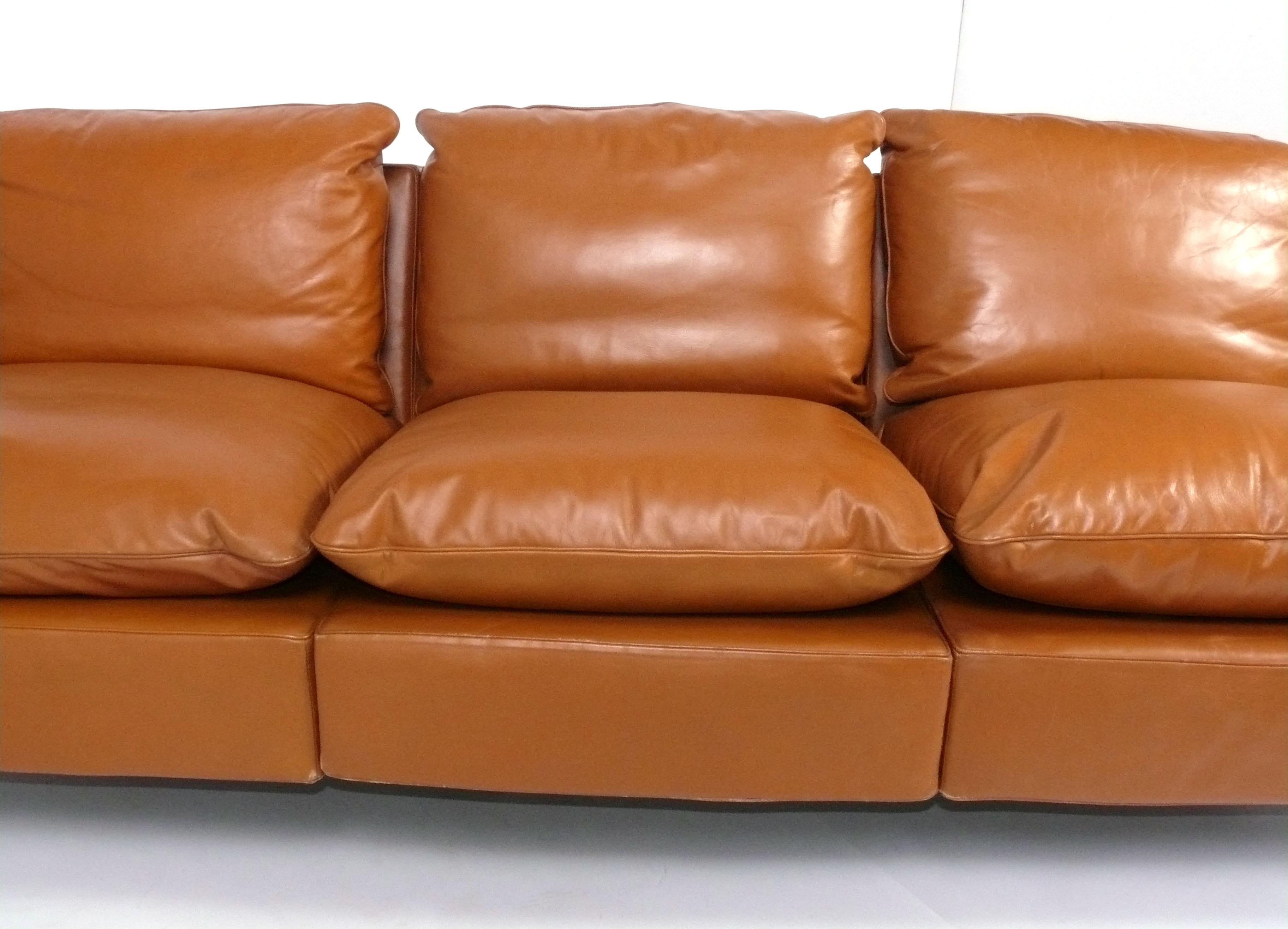 Cognacfarbenes Sofa aus Leder und Chrom von Robert Haussmann für De Sede (Schweizerisch) im Angebot
