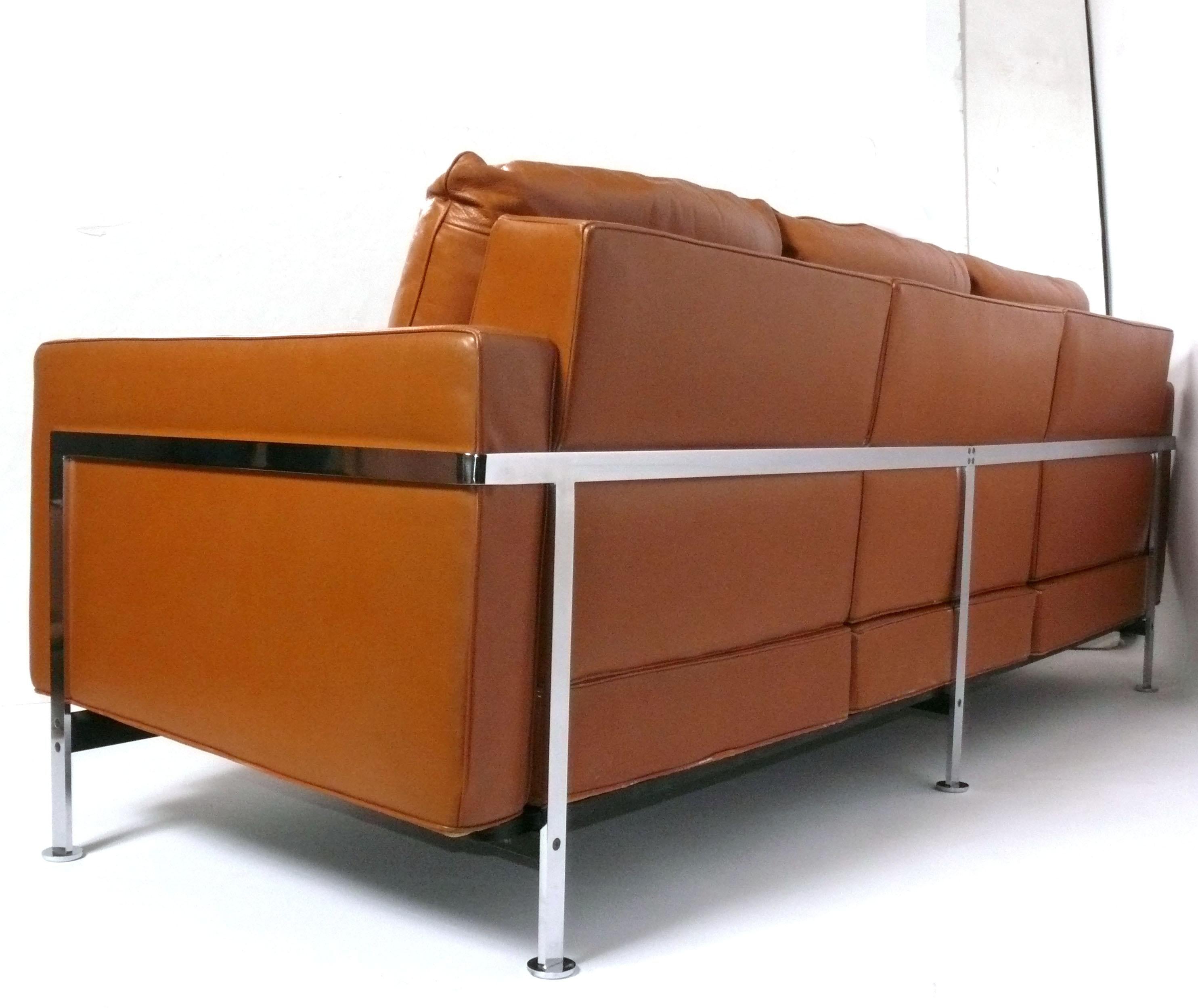 Cognacfarbenes Sofa aus Leder und Chrom von Robert Haussmann für De Sede (Beschichtet) im Angebot