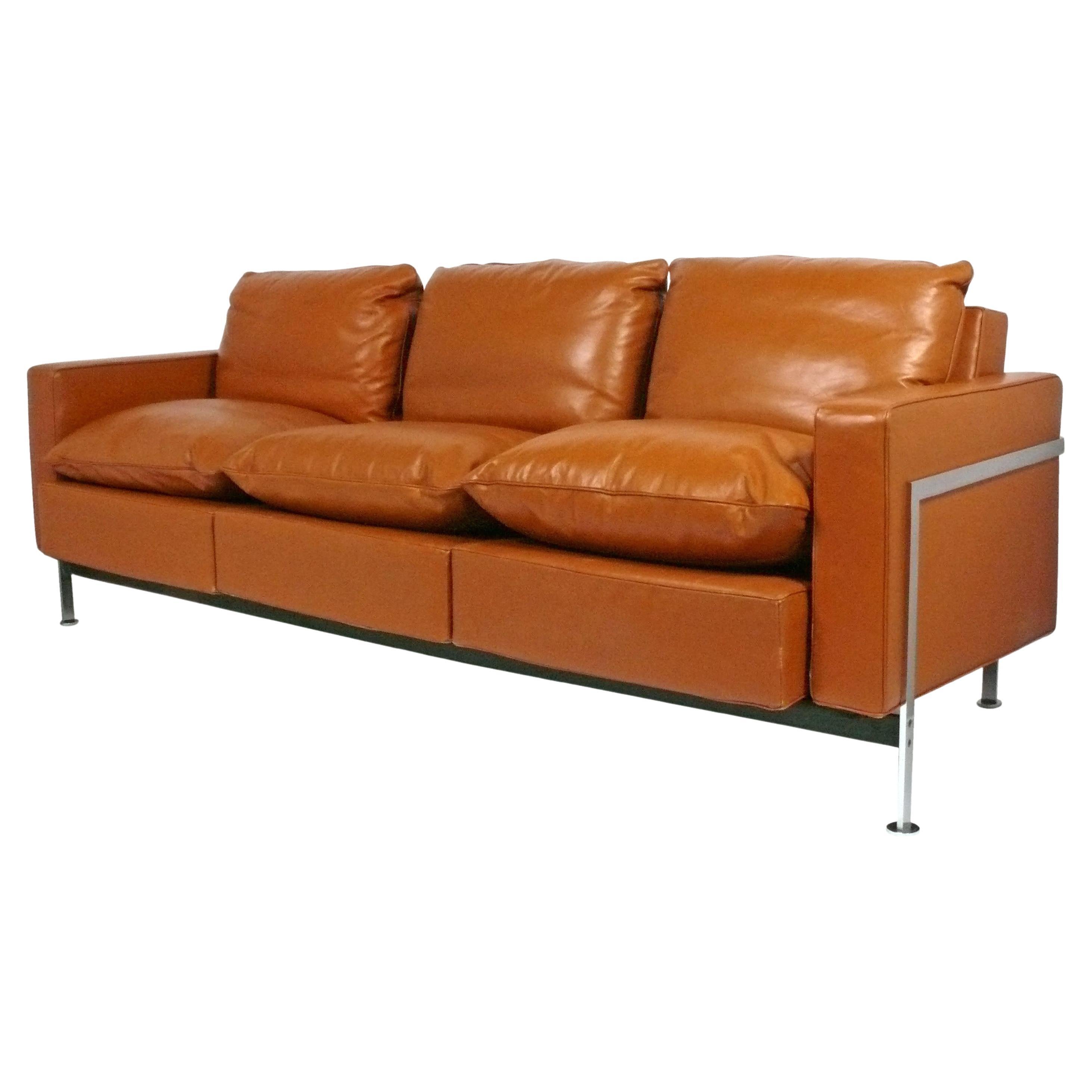 Cognac Leather and Chrome Sofa by Robert Haussmann for De Sede