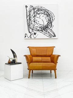 Cognac Leather and Palmwood Lounge Chair by Pacific Green, 1990s