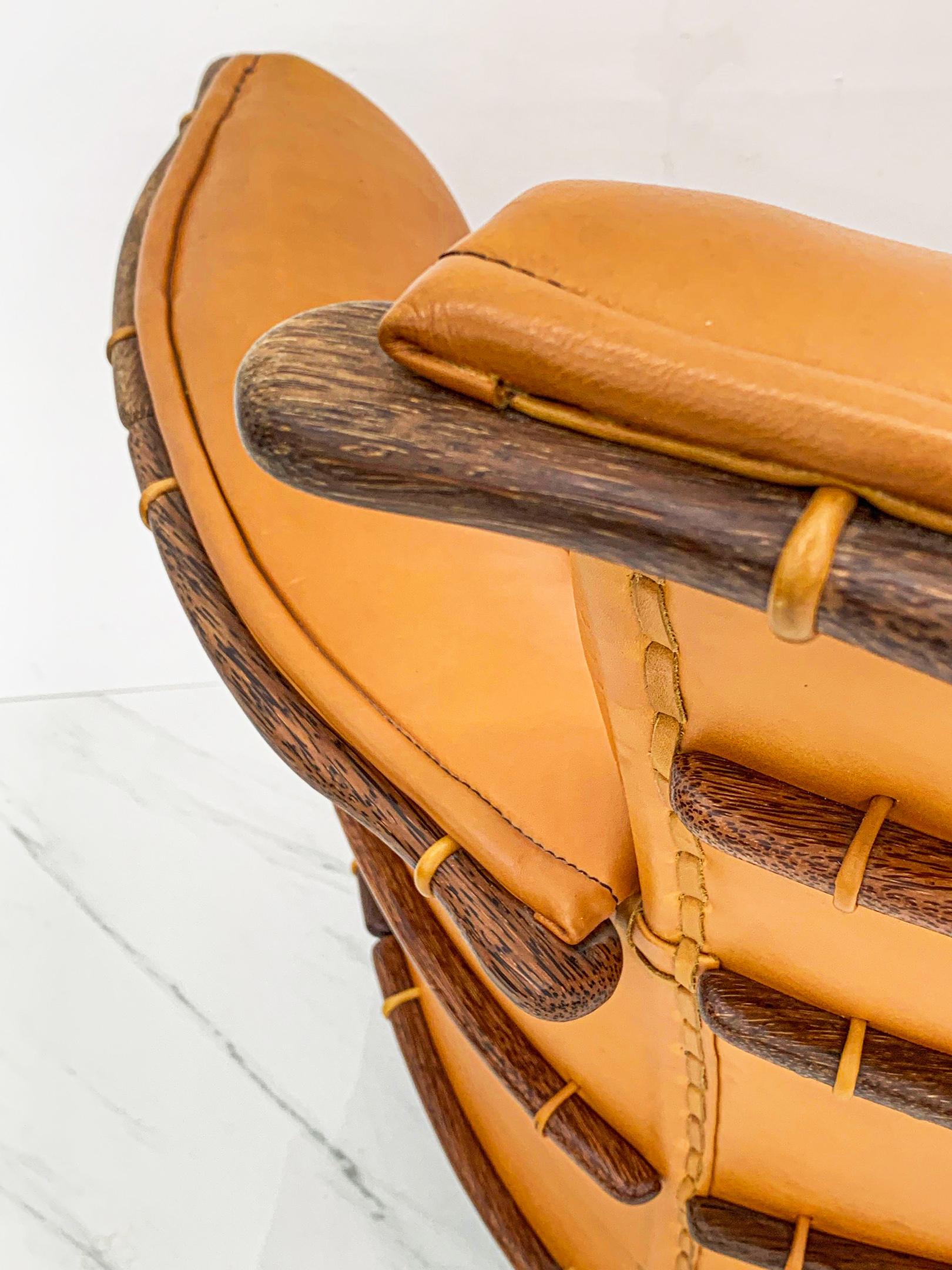 Late 20th Century Cognac Leather and Palmwood Lounge Chair by Pacific Green, 1990s