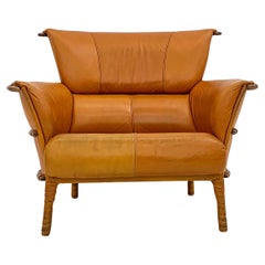 Vintage Cognac Leather and Palmwood Lounge Chair by Pacific Green, 1990s