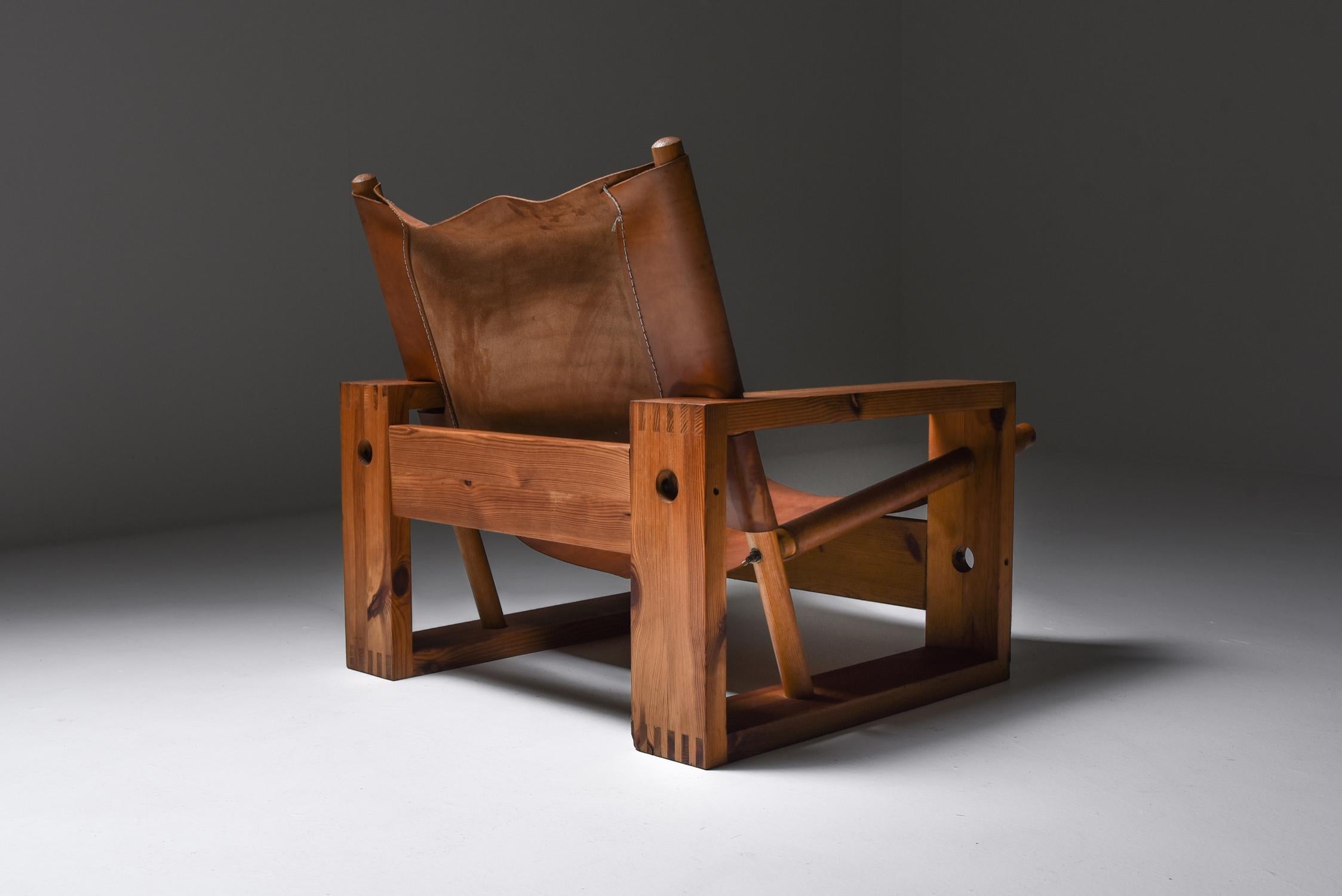 Cognac Leather and Pine Easy Chair by Ate Van Apeldoorn 3