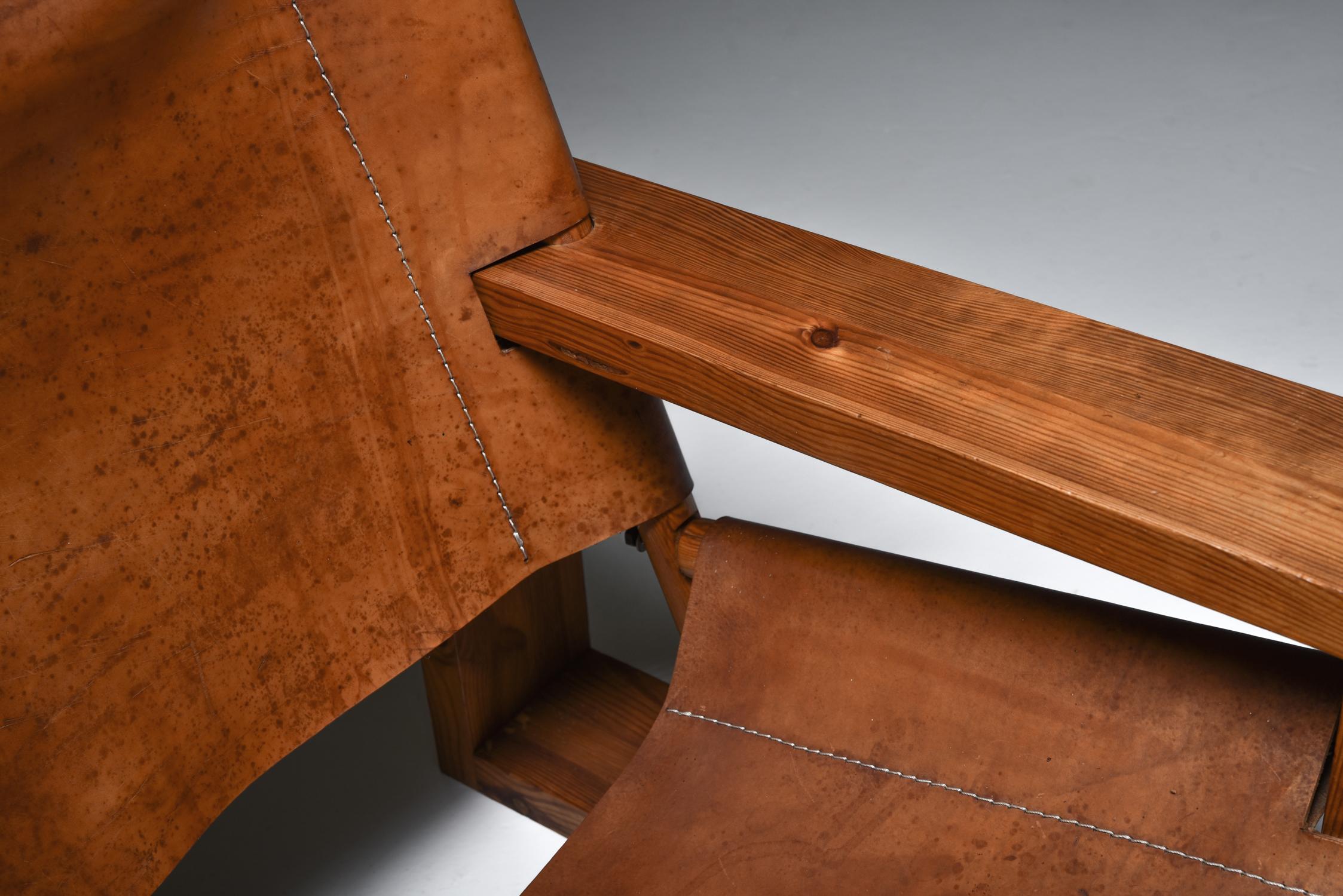 Cognac Leather and Pine Easy Chair by Ate Van Apeldoorn 4