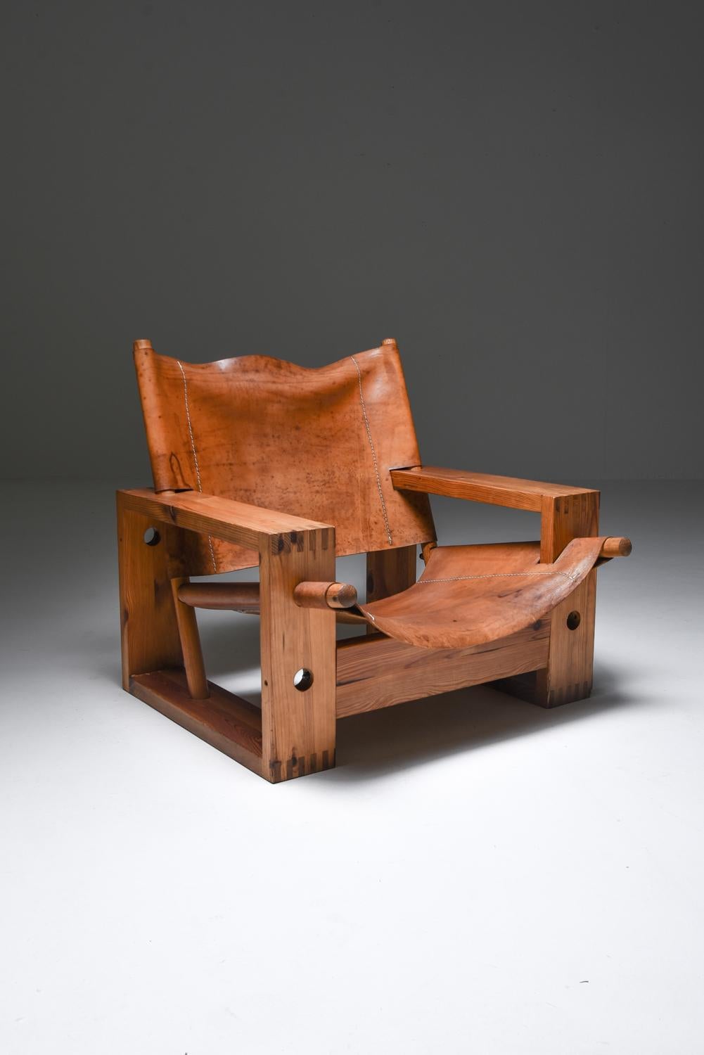 Cognac Leather and Pine Easy Chair by Ate Van Apeldoorn 7