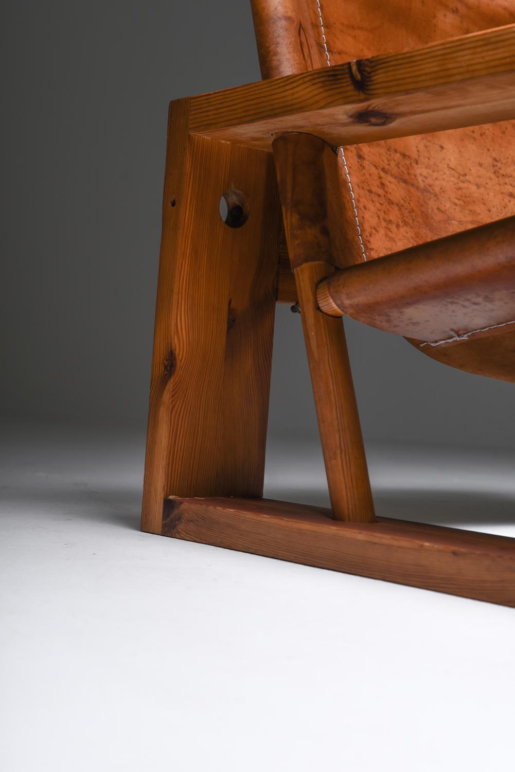 Cognac Leather and Pine Easy Chair by Ate Van Apeldoorn 8
