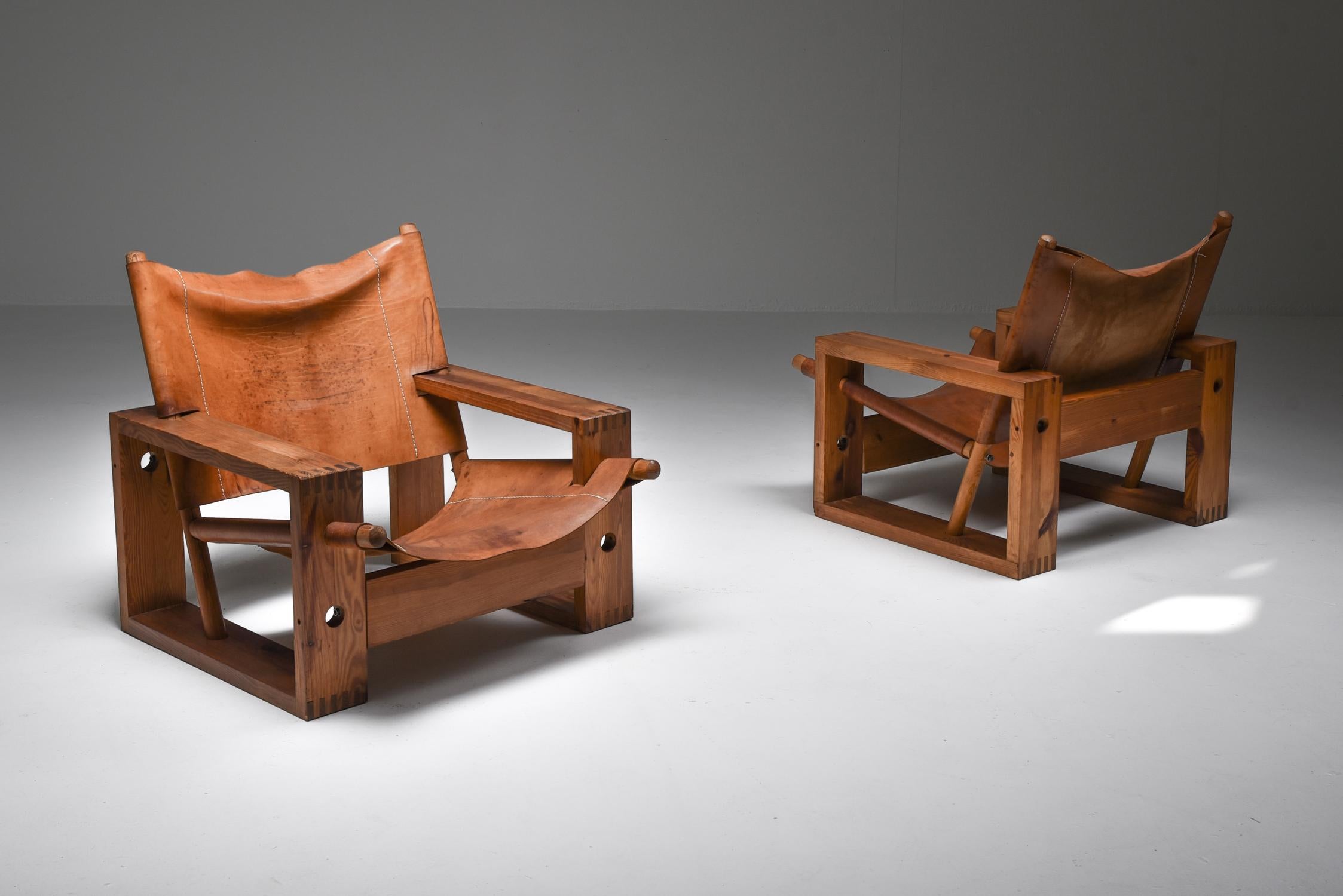 Mid-Century Modern Cognac Leather and Pine Easy Chair by Ate Van Apeldoorn