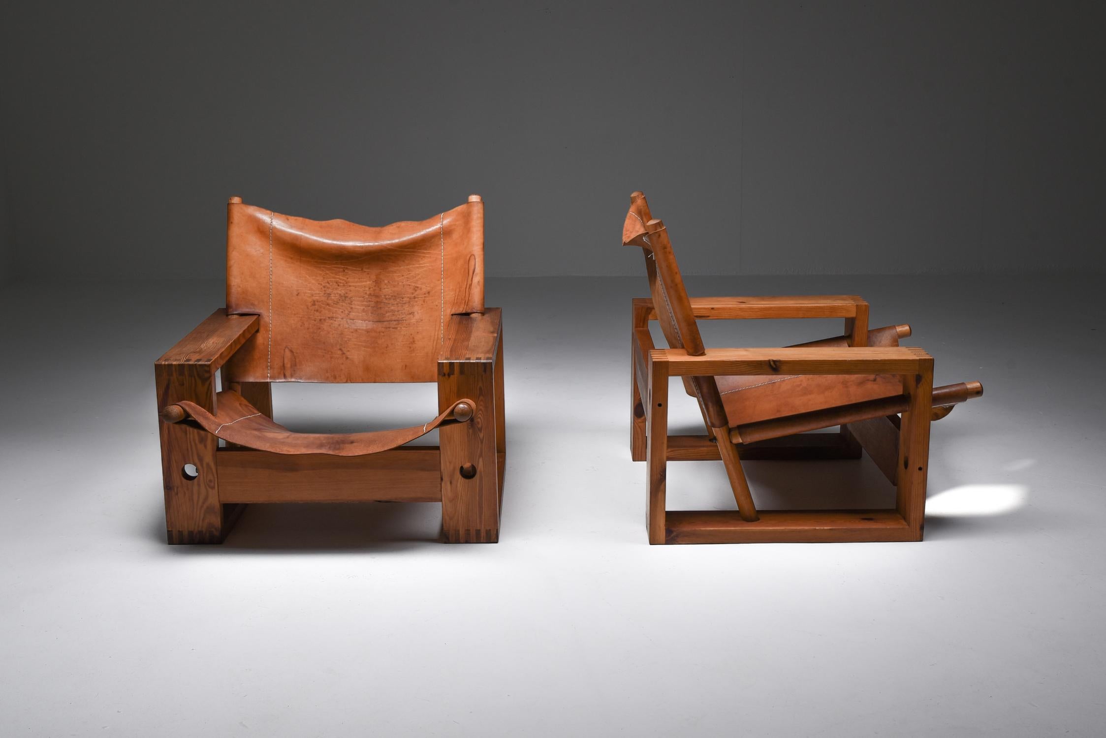 Dutch Cognac Leather and Pine Easy Chair by Ate Van Apeldoorn