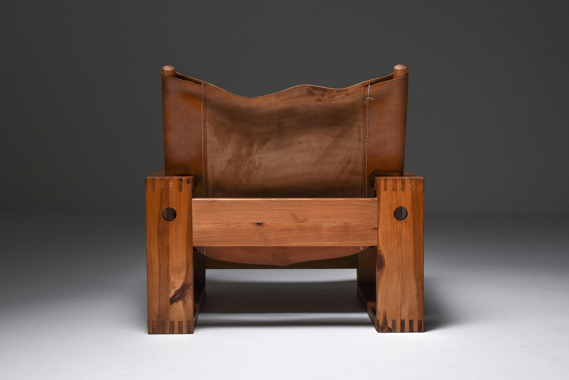 Cognac Leather and Pine Easy Chair by Ate Van Apeldoorn 2