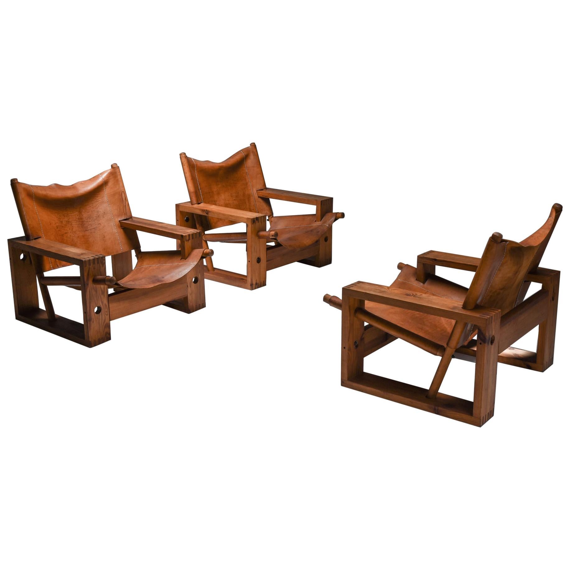 Cognac Leather and Pine Easy Chair by Ate Van Apeldoorn