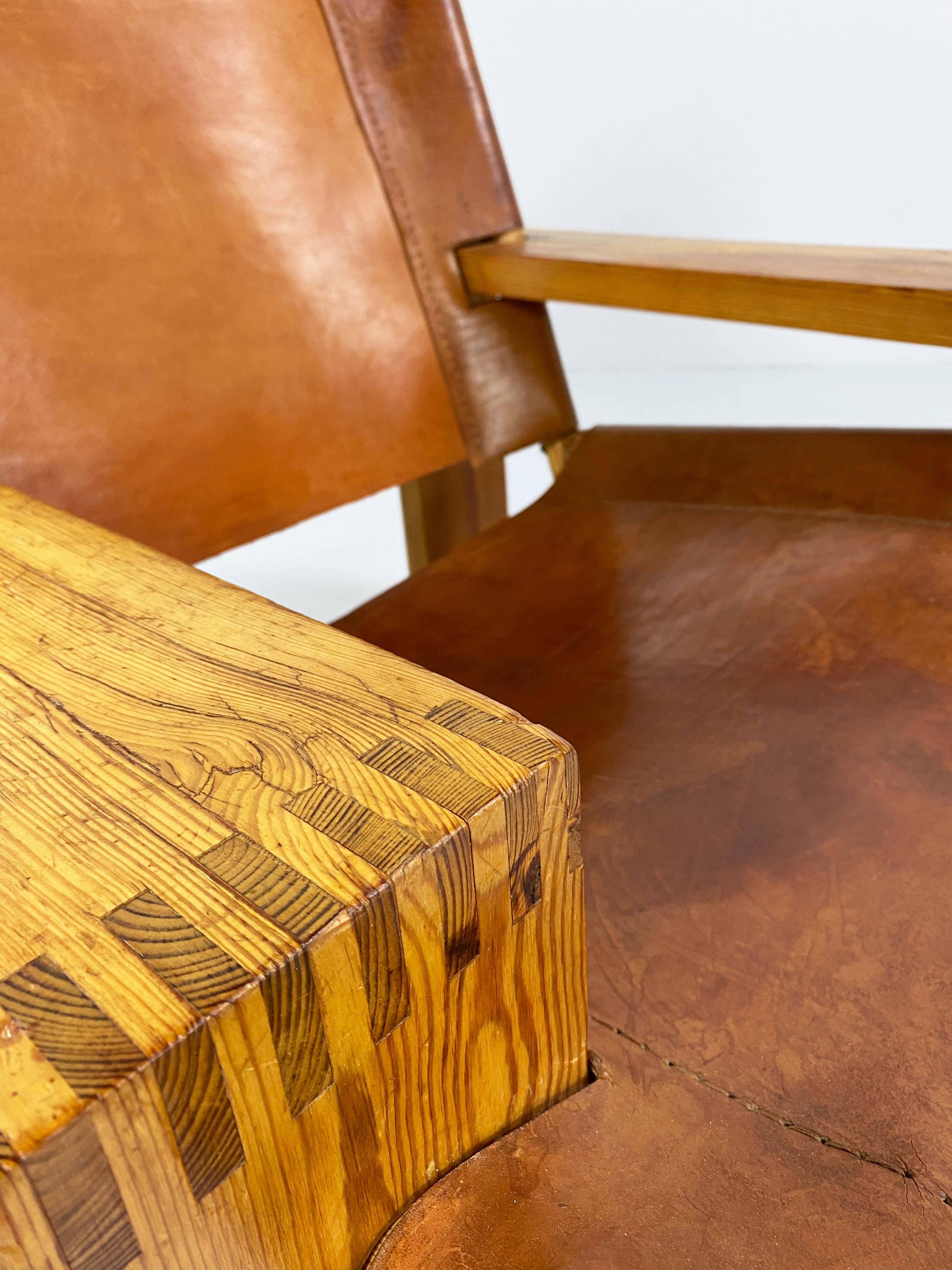 Cognac Leather and Pine Lounge Chair by Ate Van Apeldoorn, c.1970 2
