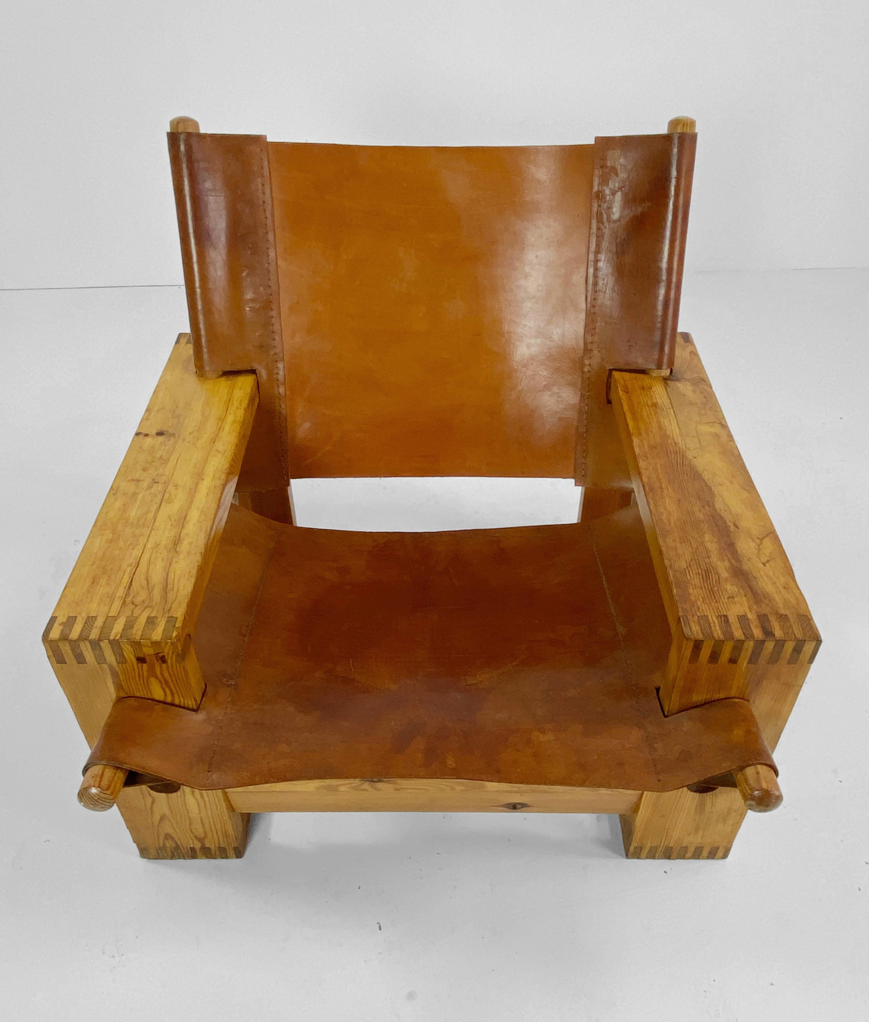 20th Century Cognac Leather and Pine Lounge Chair by Ate Van Apeldoorn, c.1970
