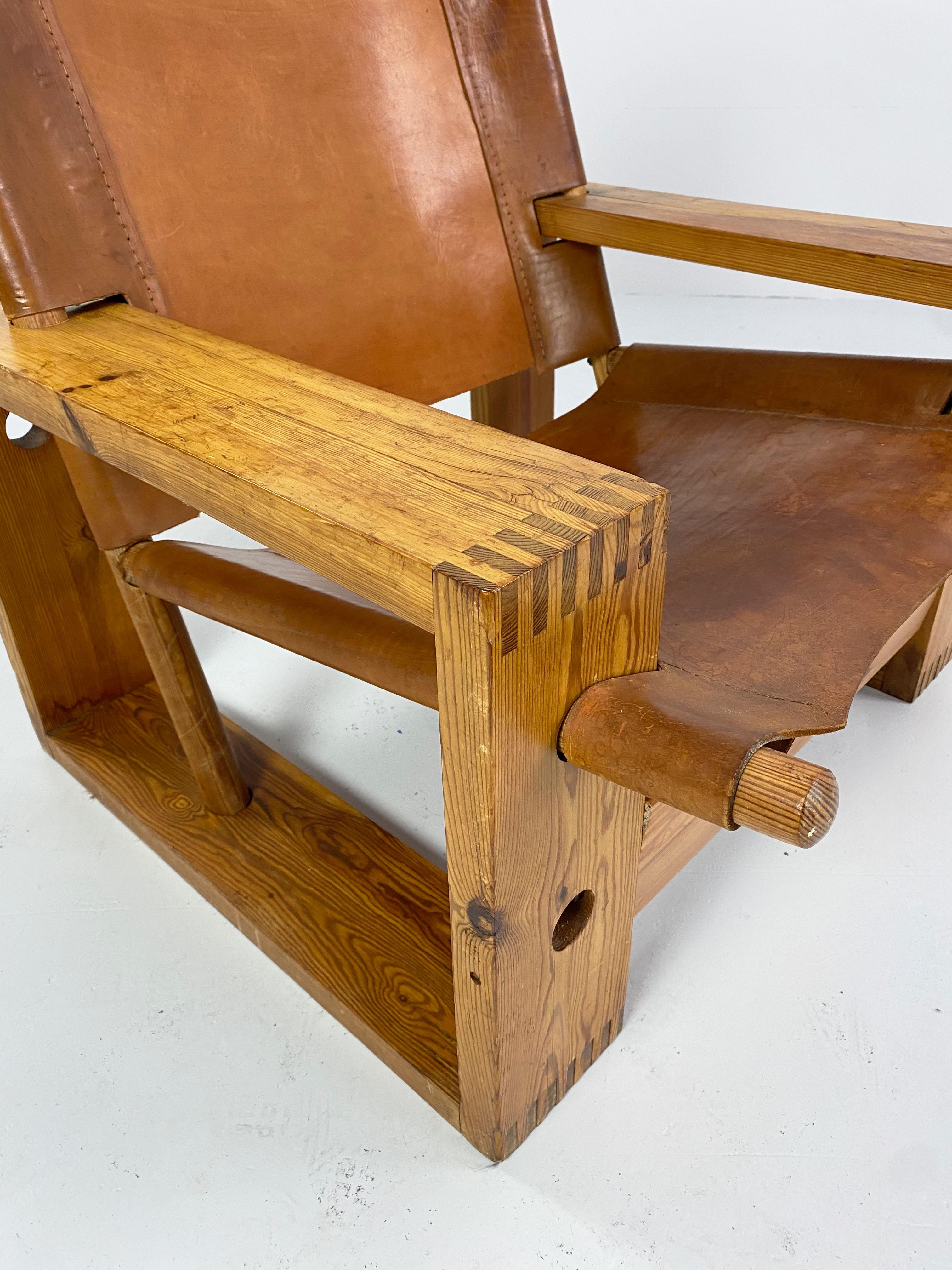 Cognac Leather and Pine Lounge Chair by Ate Van Apeldoorn, c.1970 1