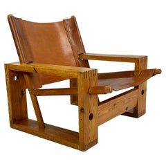 Cognac Leather and Pine Lounge Chair by Ate Van Apeldoorn, c.1970
