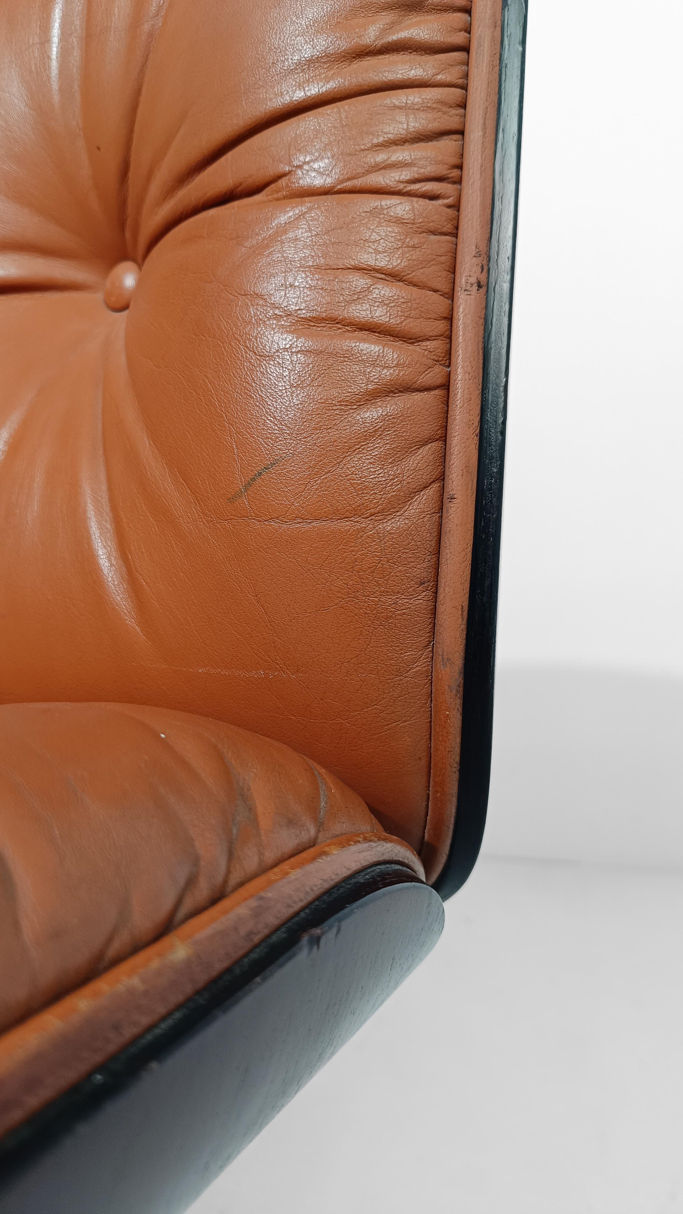 Silla de oficina de cuero coñac y palisandro de Ico Parisi para MIM Roma Italia, años 60 en venta 6