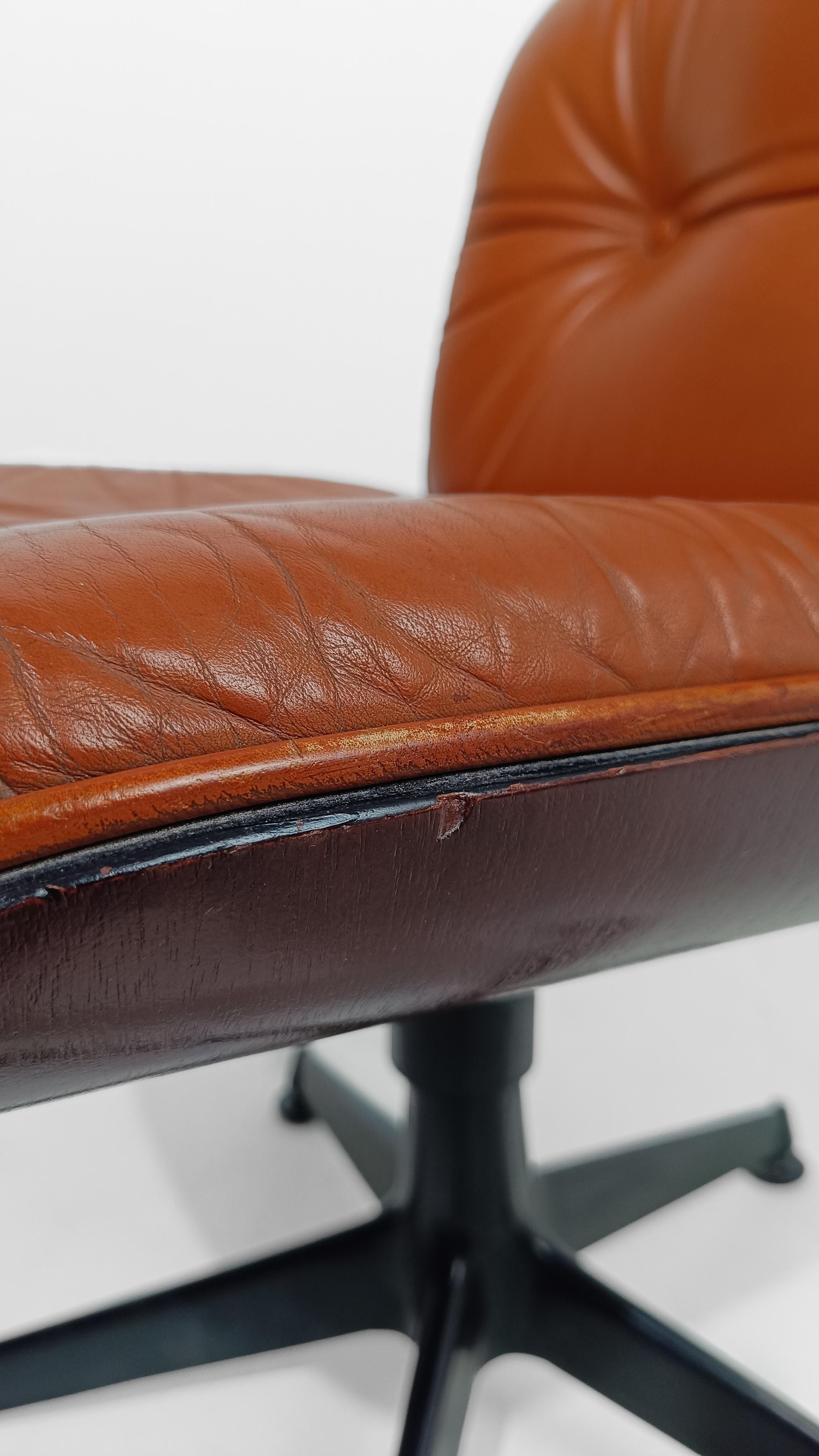 Silla de oficina de cuero coñac y palisandro de Ico Parisi para MIM Roma Italia, años 60 en venta 13
