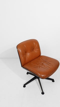 Cognac Leather and Rosewood Office Chair by Ico Parisi for Mim Roma Italy, 60s