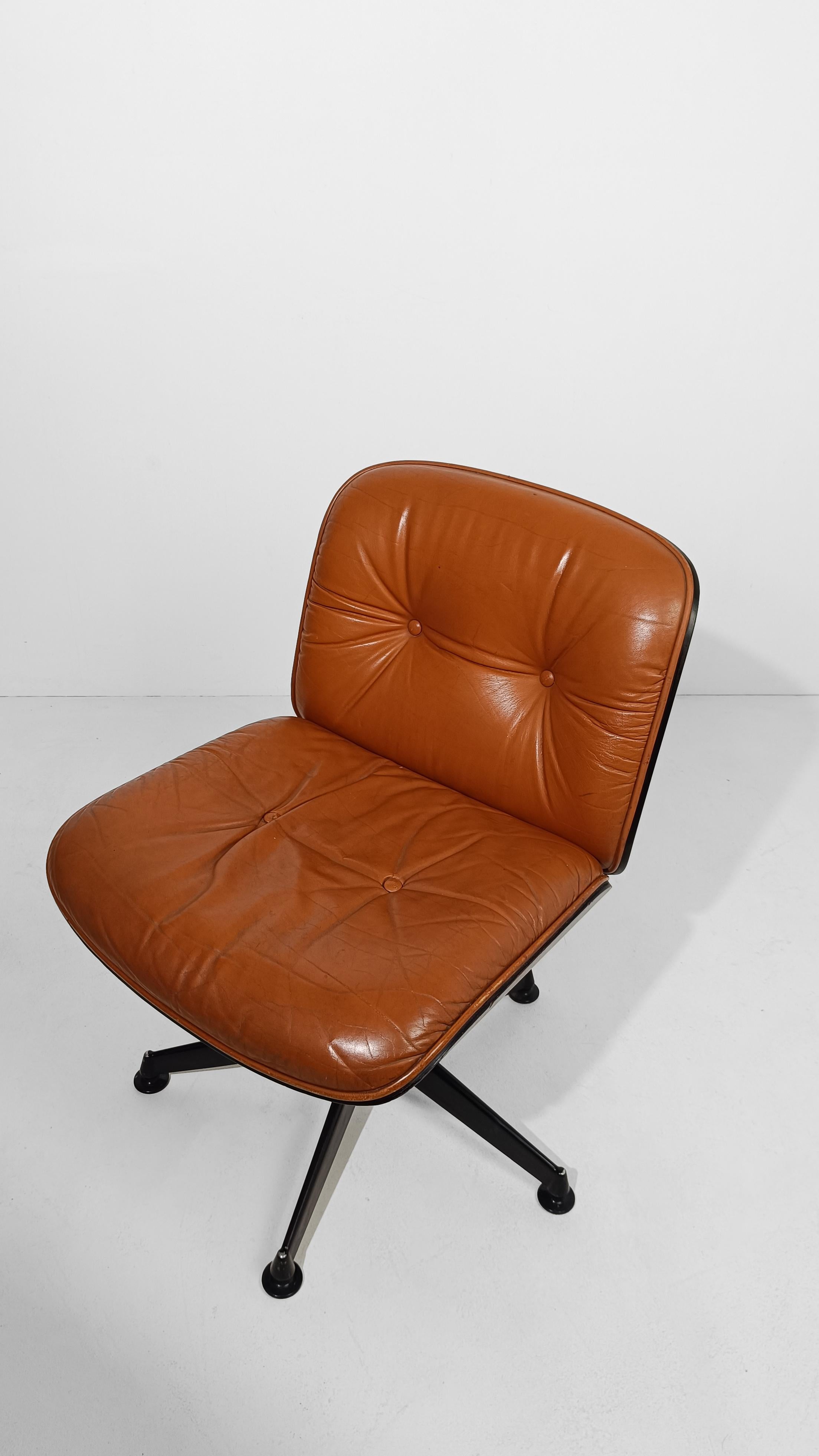 Silla de oficina de cuero coñac y palisandro de Ico Parisi para MIM Roma Italia, años 60 en venta 14
