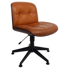 Chaise de bureau en cuir cognac et bois de rose par Ico Parisi pour Mim Roma Italie, années 60