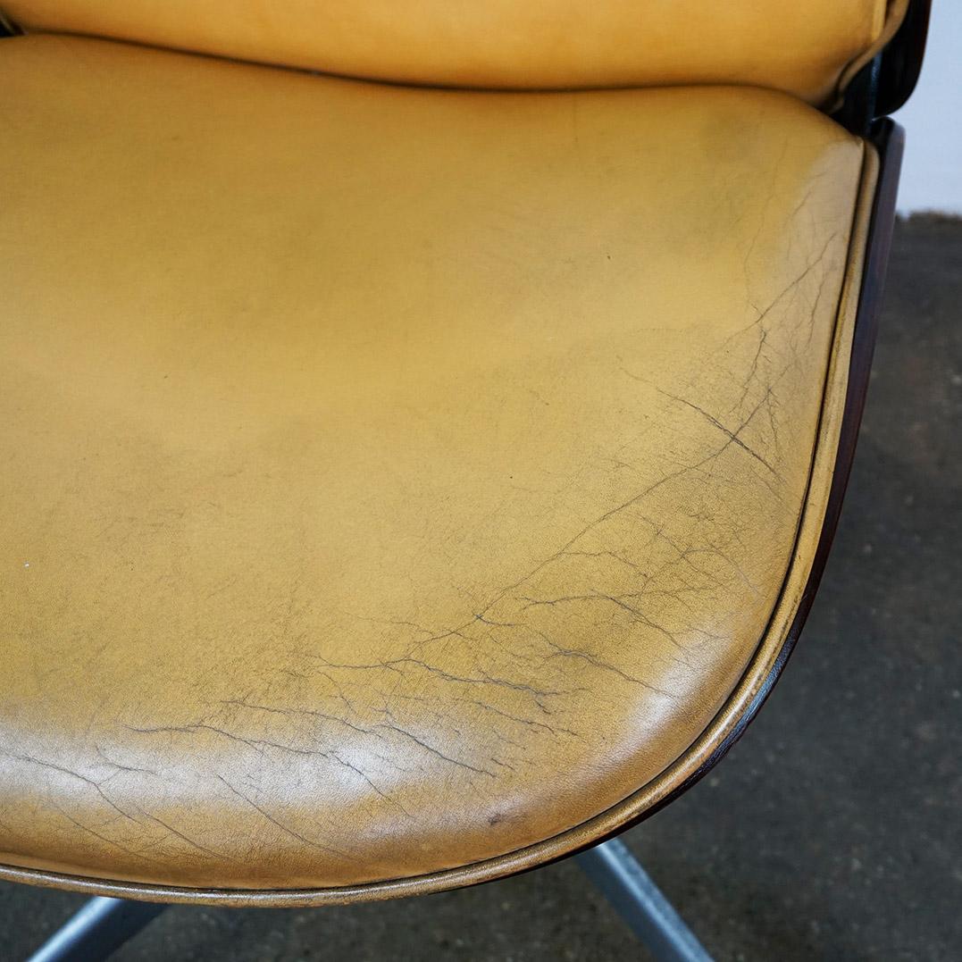 Italian Cognac Leather and Rosewood Office Chair by Ico Parisi for Mim Roma Italy