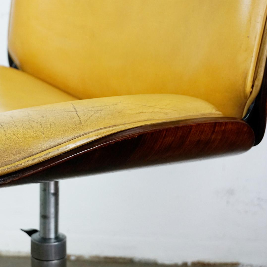 Cognac Leather and Rosewood Office Chair by Ico Parisi for Mim Roma Italy 1