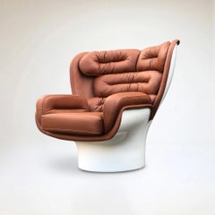 Cognac leather and white Elda chair by Joe Colombo for Longhi Italy