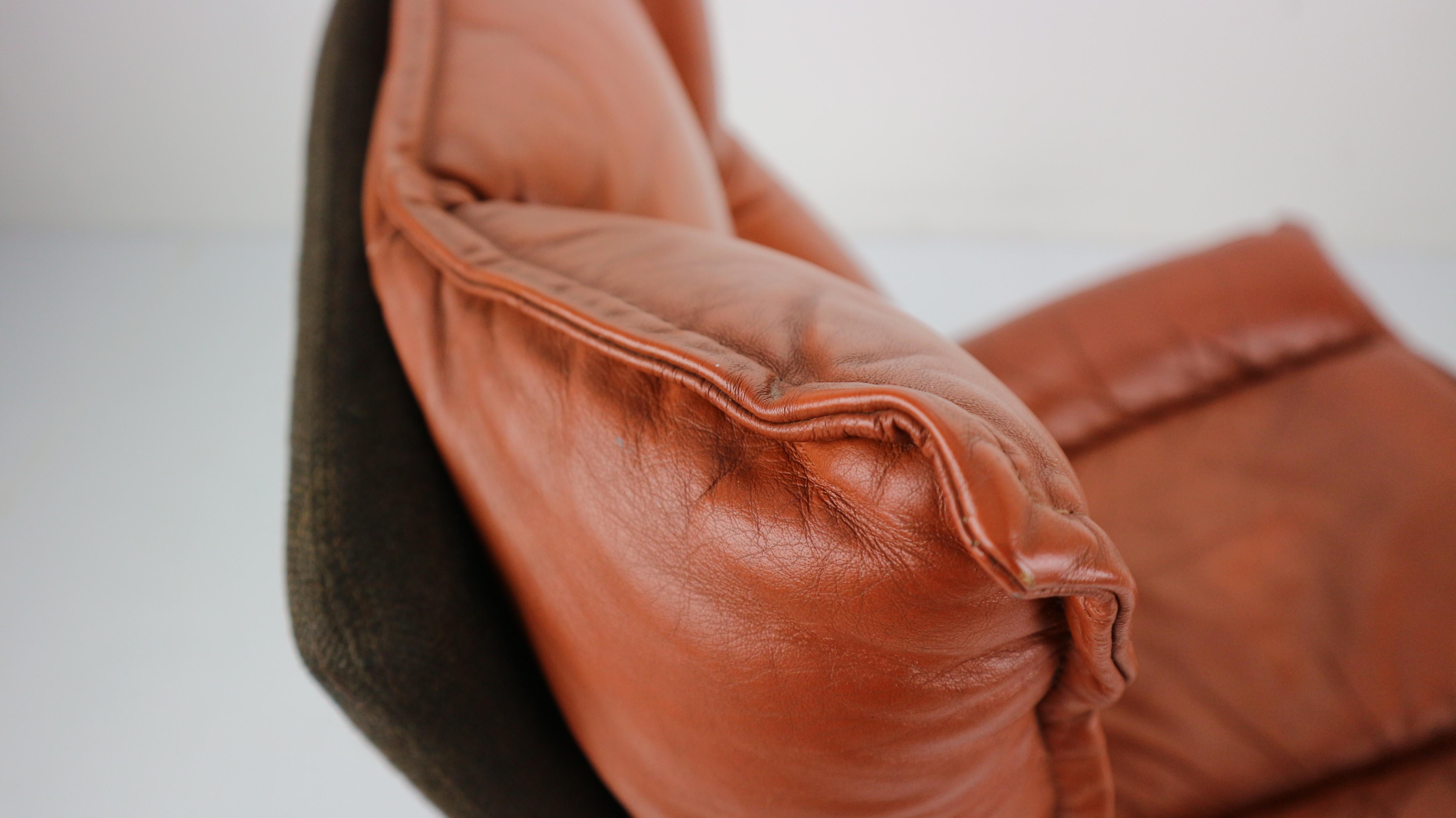 Cognac Leather and Wood Lounge Chair, Dutch Modern Design, 1970s 8