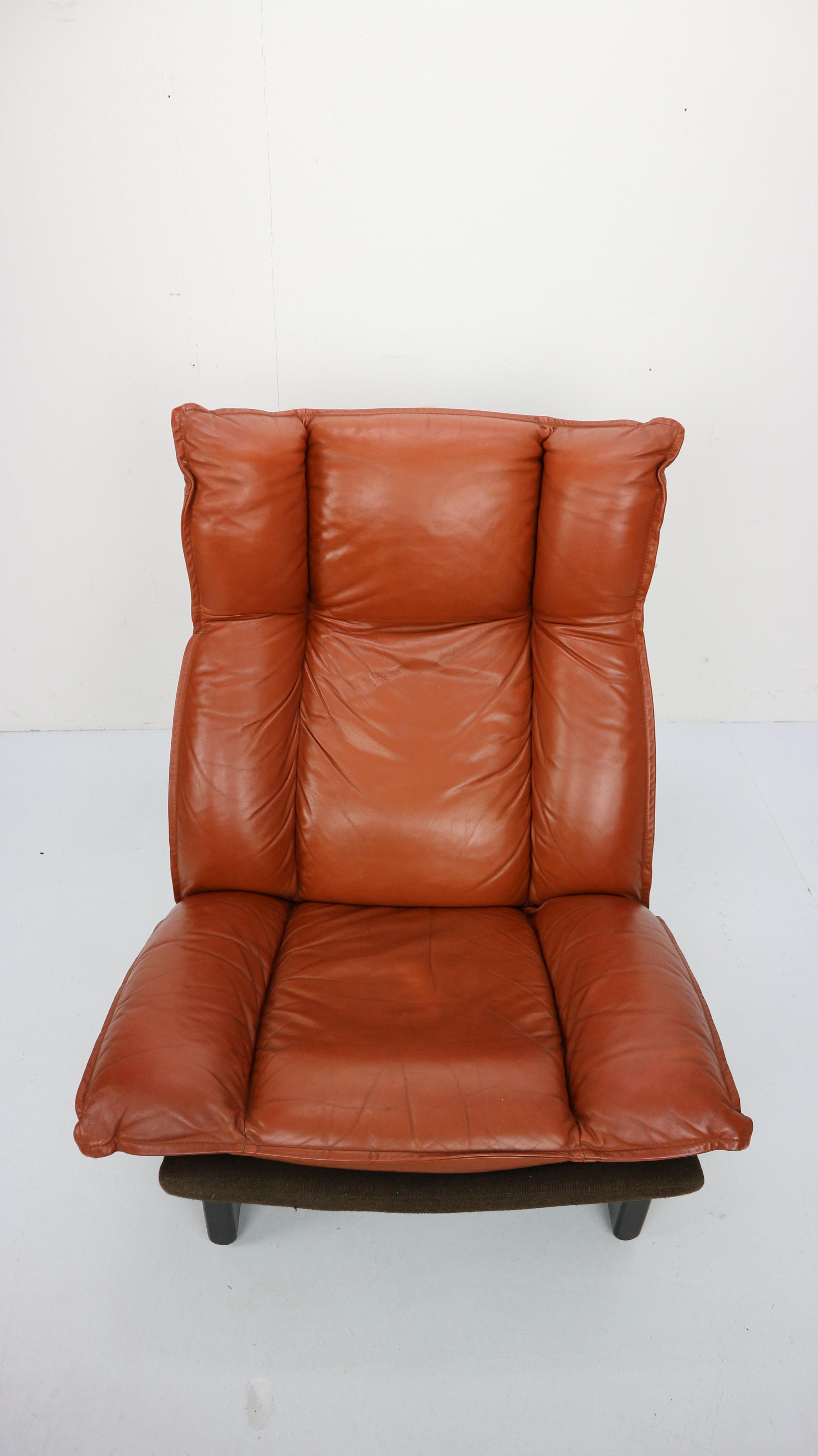 Cognac Leather and Wood Lounge Chair, Dutch Modern Design, 1970s 2