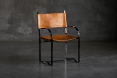 Cognac Leather Armchair, Black Lacquer Steel Frame, Belgium, 1960s