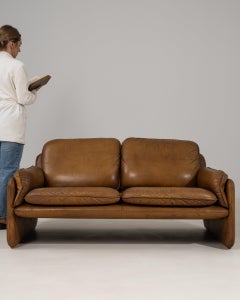 Cognac Leather Armchair, French Provincial Style, 1960s, Vintage Charm