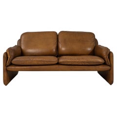 Cognac Leather Armchair, French Provincial Style, 1960s, Vintage Charm