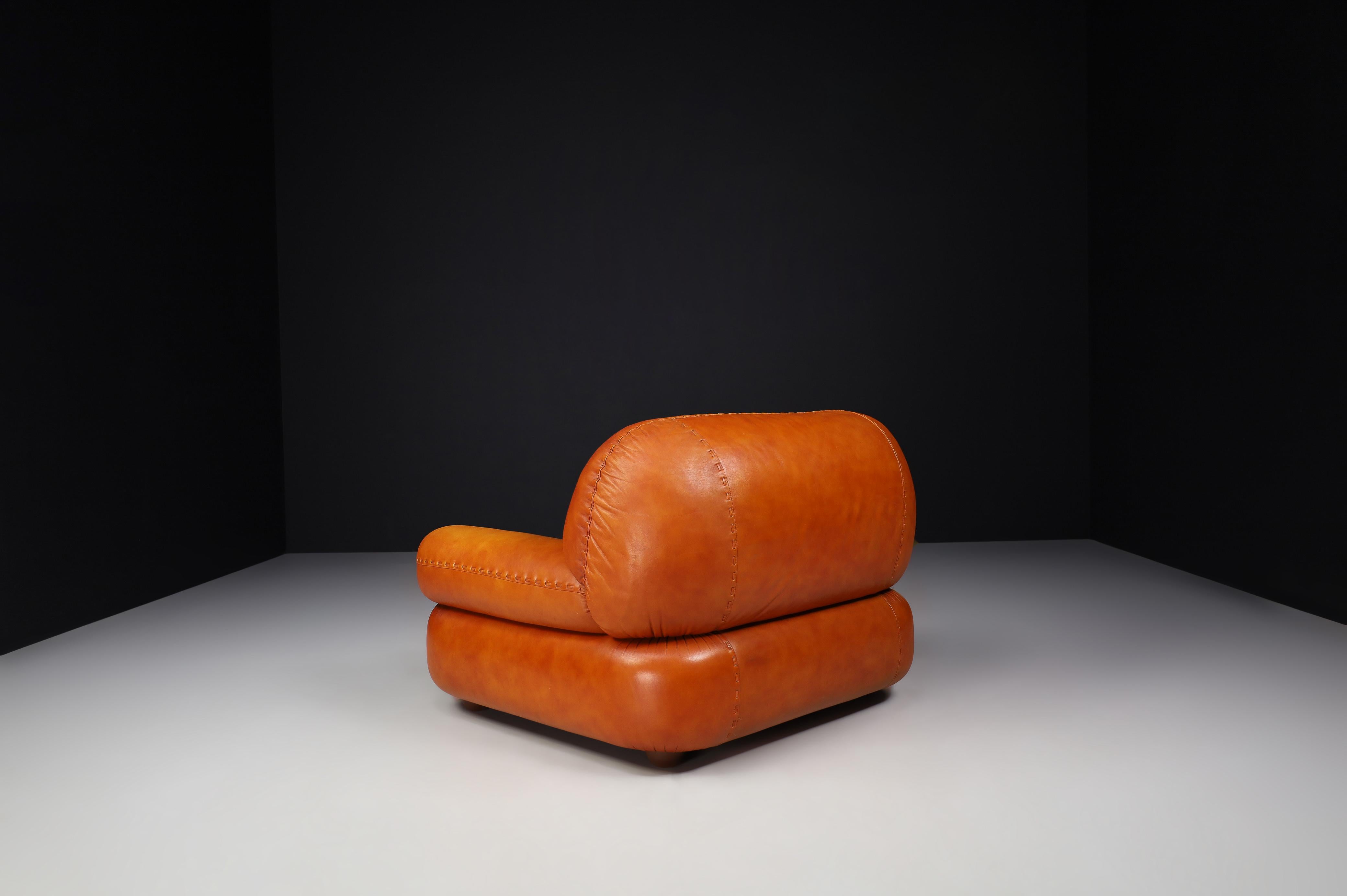 Cognac Leather Armchairs by Sapporo for Mobil Girgi, Italy 1970s 5