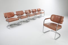 Cognac Leather Armchairs Set of 6 by Knoll