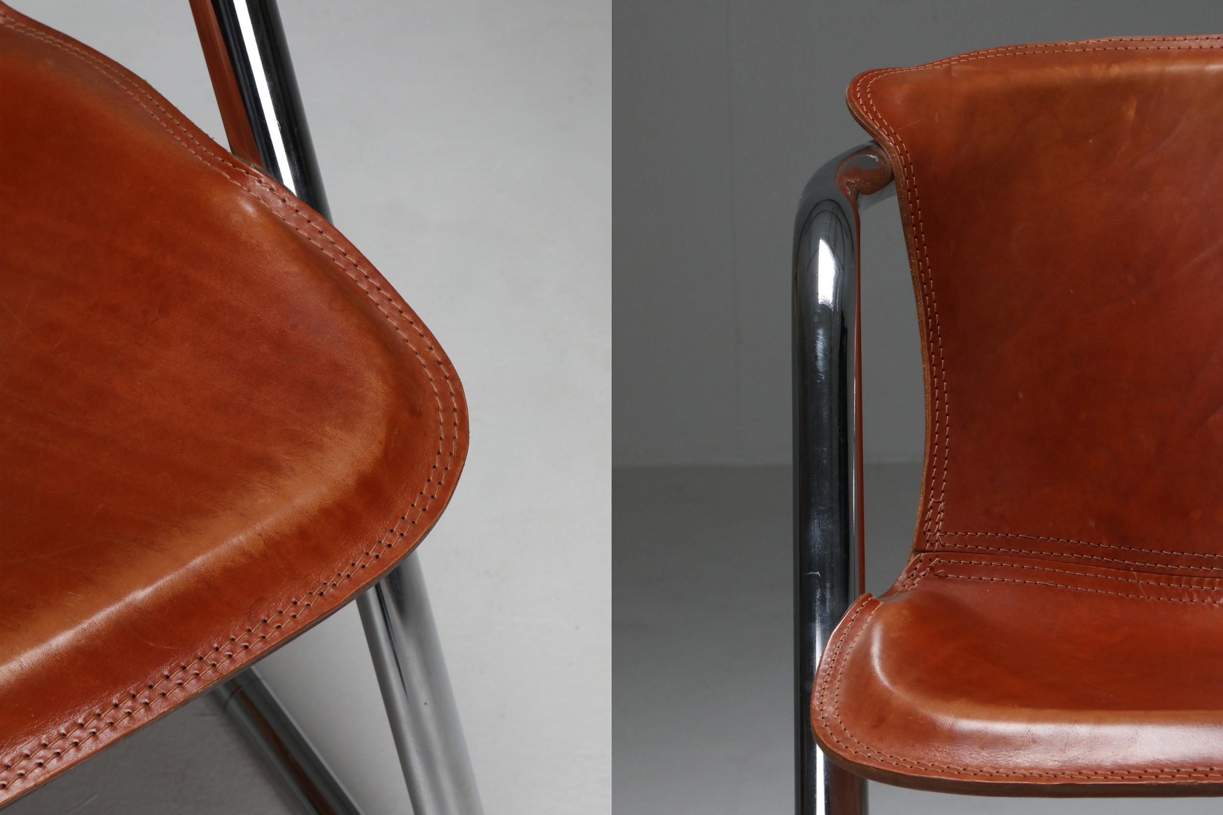 Cognac Leather Armchairs Willy Rizzo 9